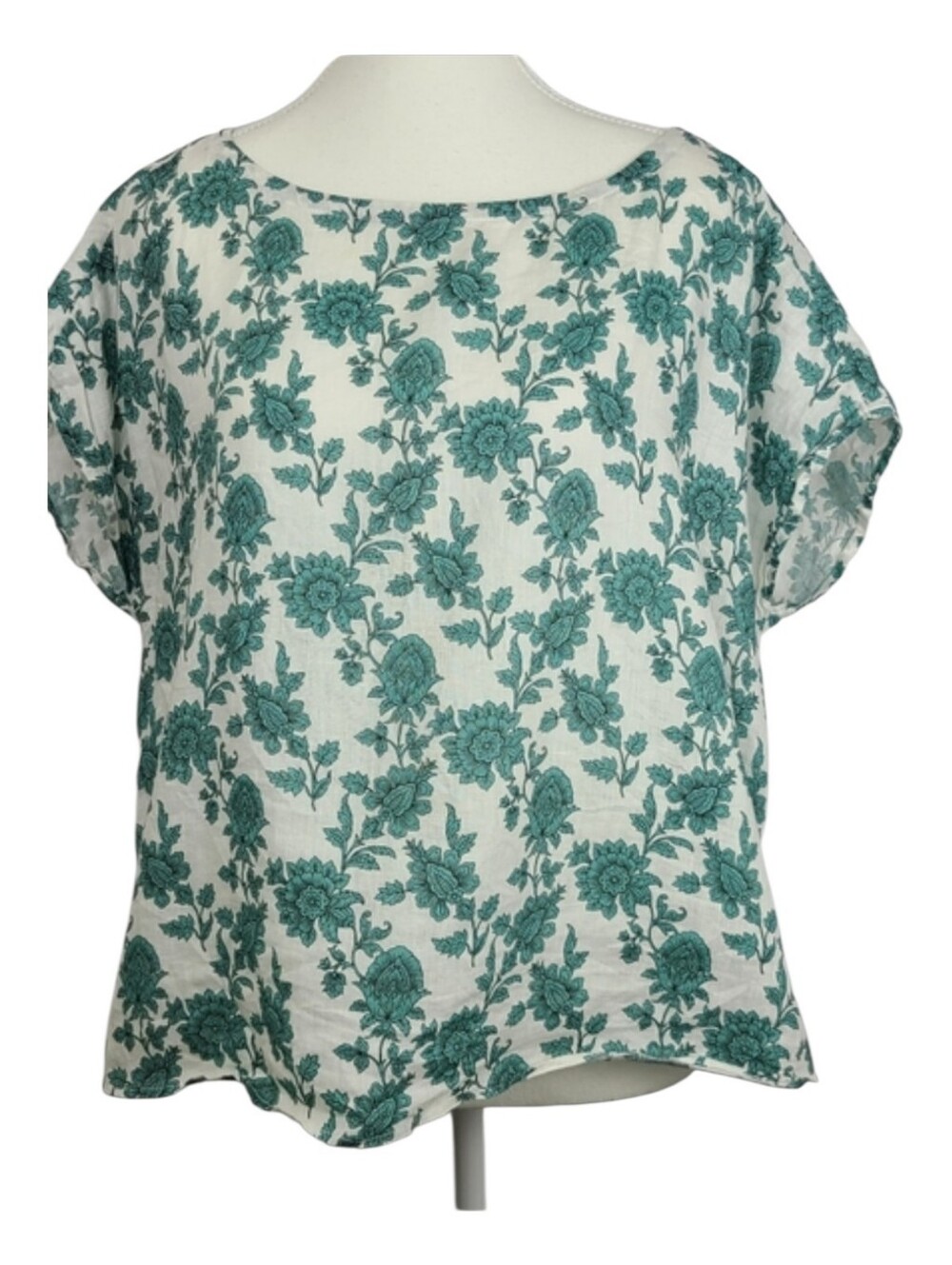 Cynthia Rowley floral boatneck short sleeve 100% linen blouse sz M Casual Boho